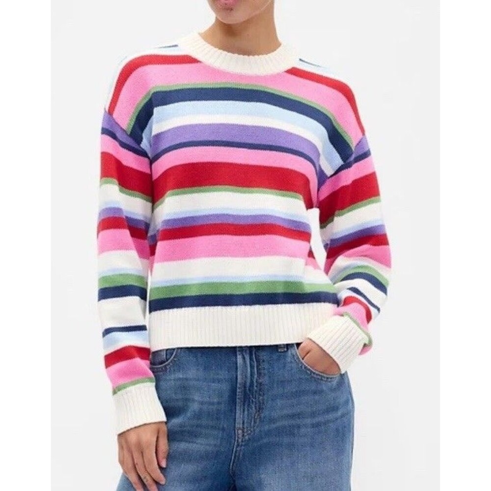 GAP Womens Knit Sweater Crewneck Pride Rainbow Stripe Cotton Preppy Xs